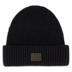ALLSAINTS Black Travelling Rib Knit Beanie Wool Blend